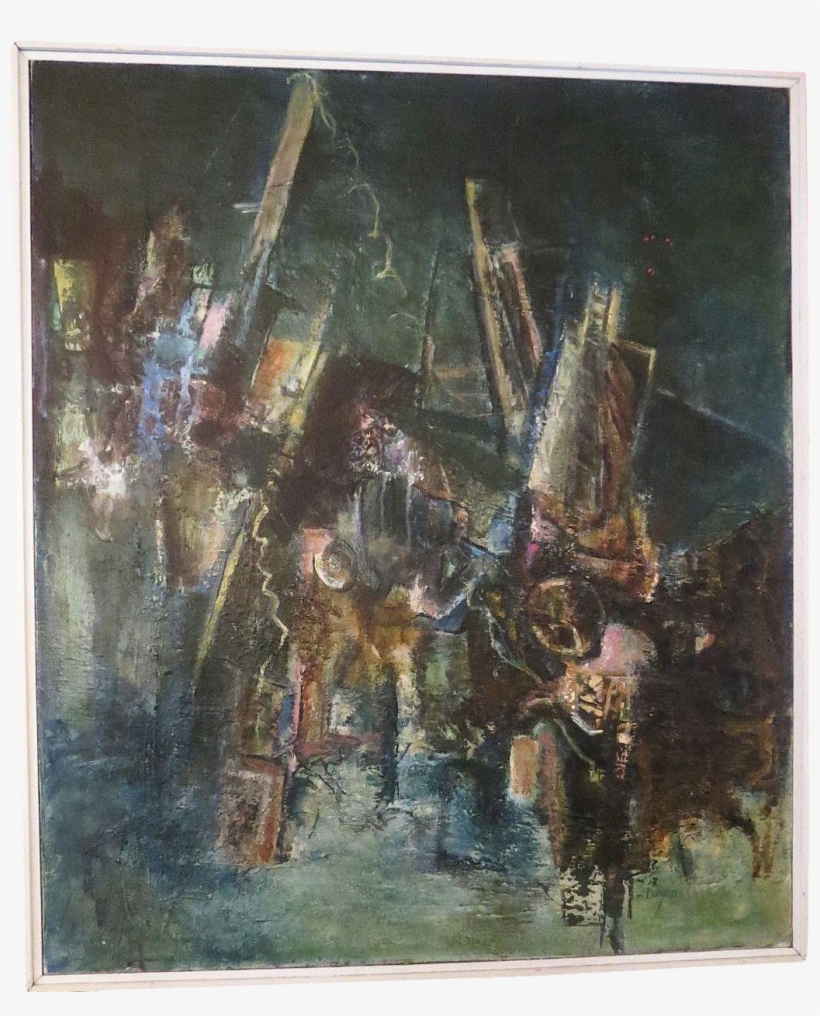 Vintage Mid Century Modern Abstract Oil Painting Signed - Oil Painting, transparent png #666496