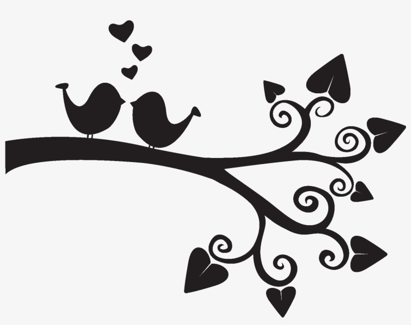 Birds On Branch With Hearts - Clip Art, transparent png #668175