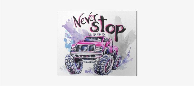 Hand Drawn Card With Big Car And Lettering - Watercolor Painting, transparent png #668706