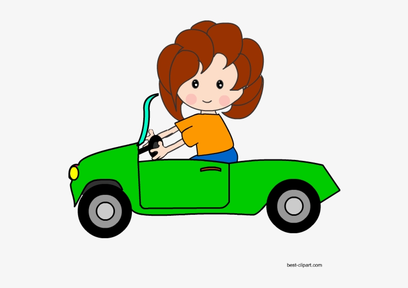 Girl Driving A Green Car Free Clip Art - Transparent Background Car Clipart Cute, transparent png #669439