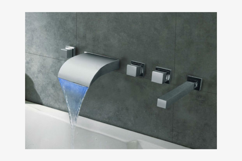 Wall Mount Led Waterfall Bathtub Faucet With Hand-held, transparent png #6623347