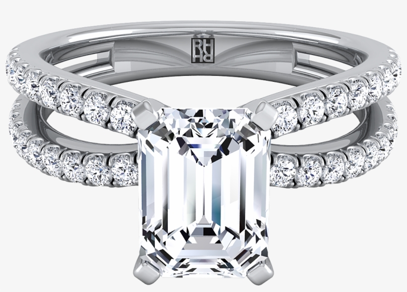Emerald Cut Diamond Engagement Ring With Pave Split, transparent png #6639006