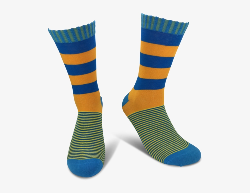 Men's Colorful Crew Socks W/ Blue And Yellow Stripes, transparent png #6639733