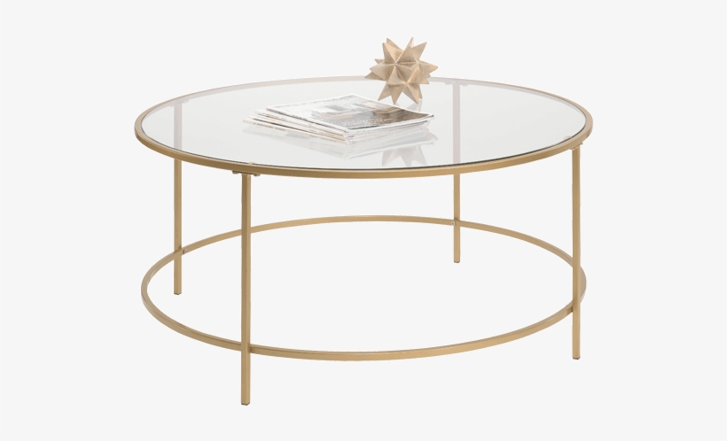Gold Metal Glass Round Coffee Table For Living, transparent png #6652313