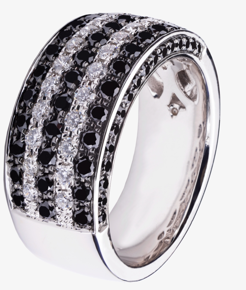 18 Crt Wg Ring With 97 White And Black Diamonds, transparent png #6659536