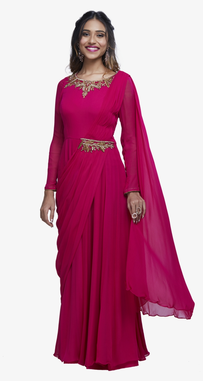 Magenta Draped Anarkali Gown By Stylease Exclusive, transparent png #6664327