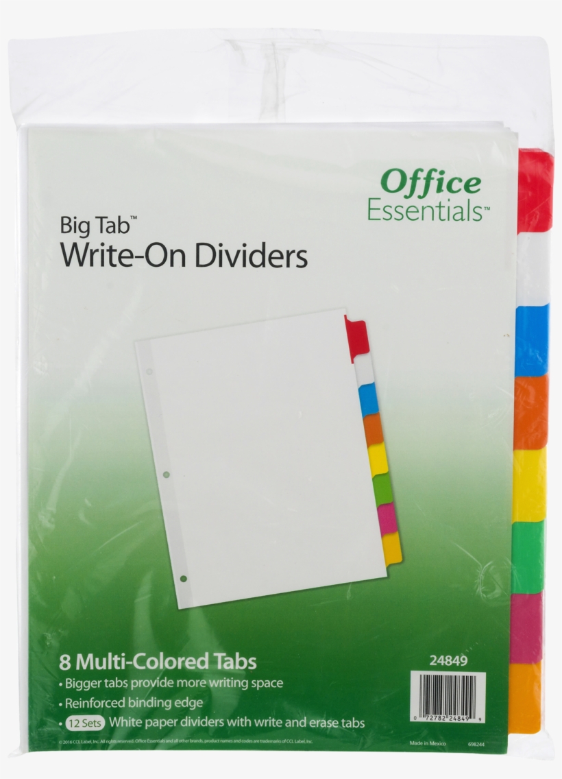 Office Essentials Big Tab Write On Dividers 8 Multi, transparent png #6668417