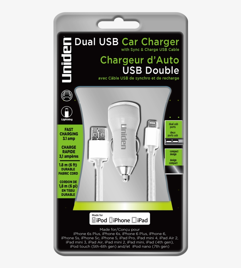Dual Usb Car Charger With Apple Lightning Cable, transparent png #6677888
