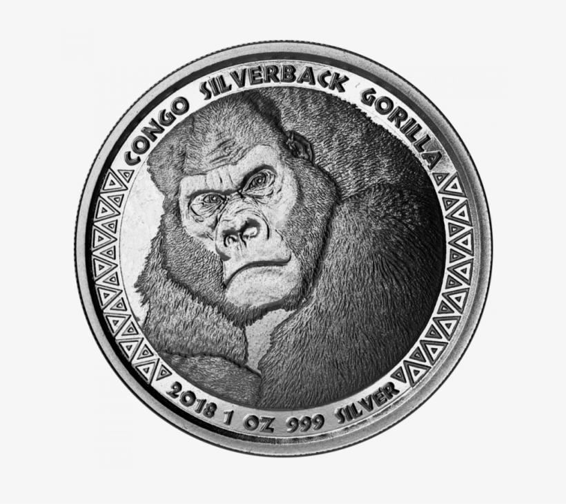 1 Oz Congo Silverback Gorilla Silver Front, transparent png #6699988