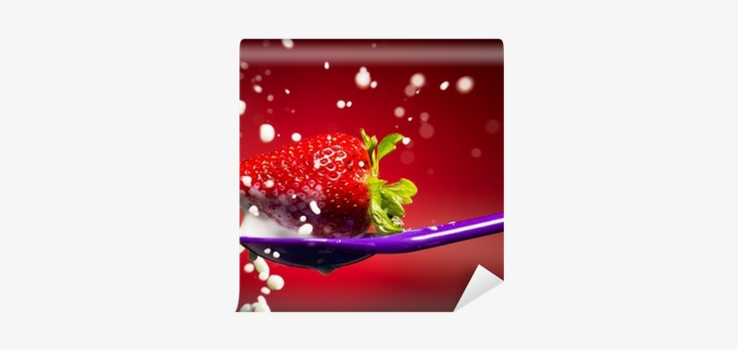 Strawberry On The Spoon And Milk Splash Wall Mural - Spoon, transparent png #671974