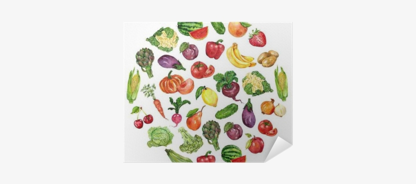 Watercolor Set With Fruits And Vegetables Poster • - Groente En Fruit Watercolor, transparent png #673308
