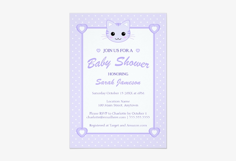 Cute Lilac Purple Cartoon Cat Kitten Baby Shower Invitation - Better Call Saul, transparent png #673346