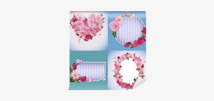Vector Spring Banners With Beautiful Sakura Flowers - English Letters Love Heart Pink Flowers Wall Sticker, transparent png #675595