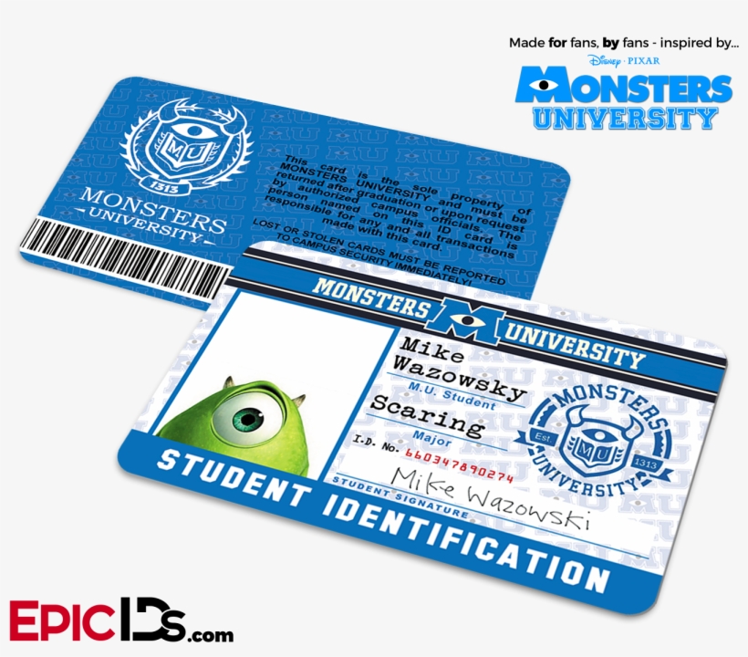 Monsters University Cosplay Student Id Card Monsters University Id