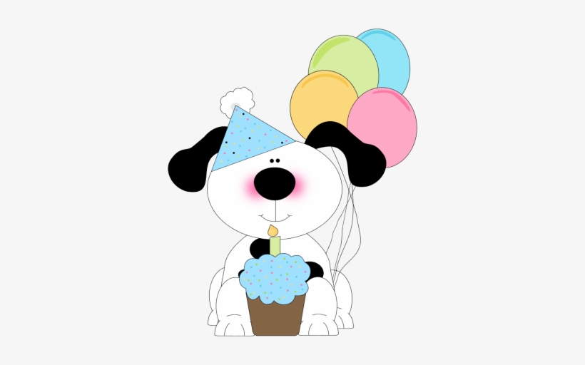 Cute Birthday Dog With A Cupcake And Balloons - Birthday Clip Art Cute, transparent png #675866