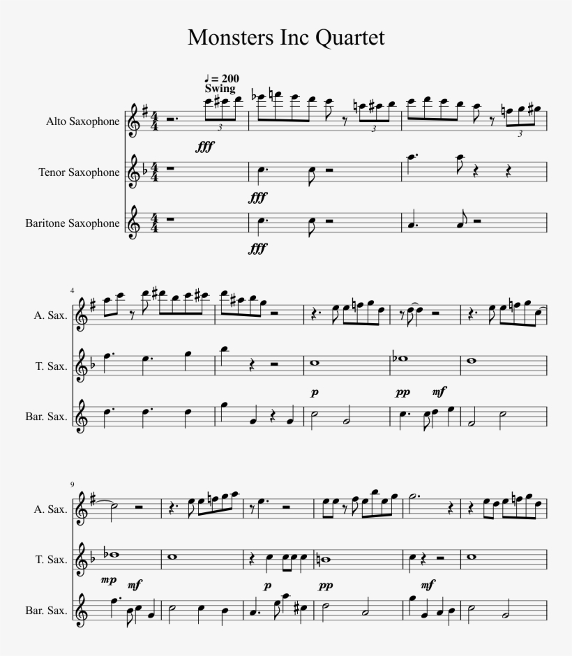 Monsters Inc Quartet Sheet Music 1 Of 5 Pages - Spiderman 2 Pizza Theme Sheet Music, transparent png #675978