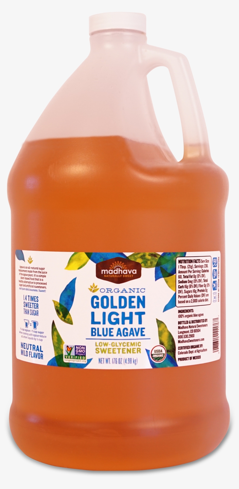 Organic Golden Light Agave 176 Oz - Madhava - Organic Golden Light Blue Agave - 46 Oz., transparent png #678629