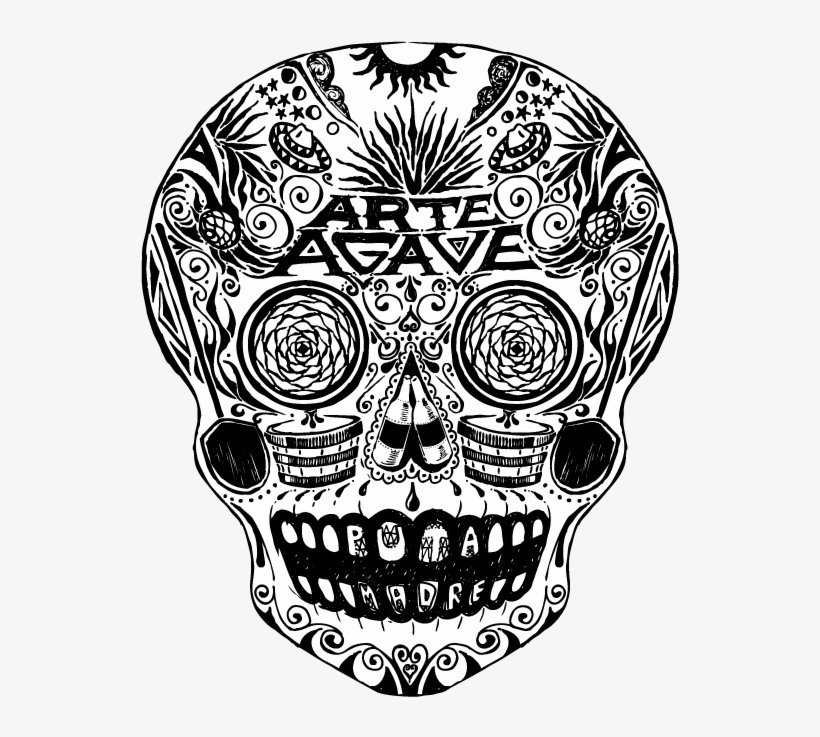 Arteagaveskull Whiteonblack - Mexican Folk Art Skull, transparent png #679008