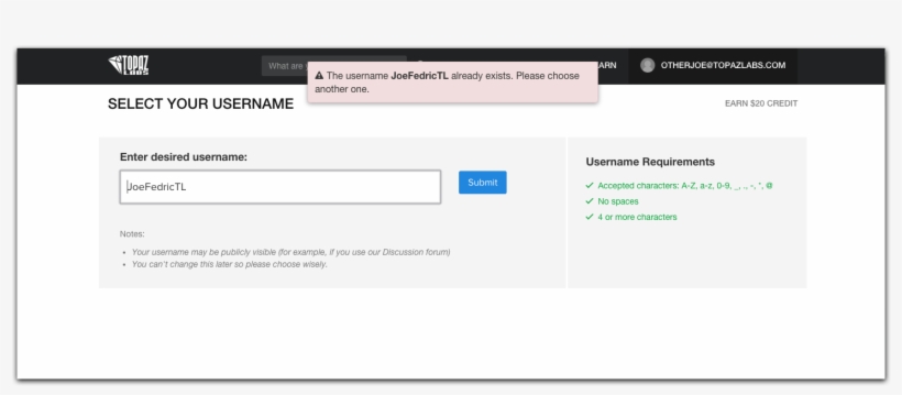If The Username Is Not Available You Will See The Following, transparent png #6705899
