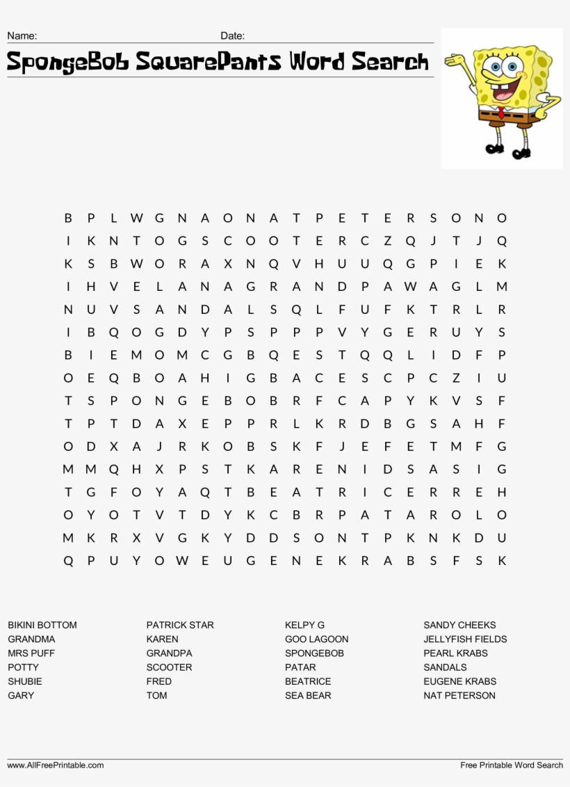 Reward Spongebob Word Search Free Squarepants Templates - Free ...