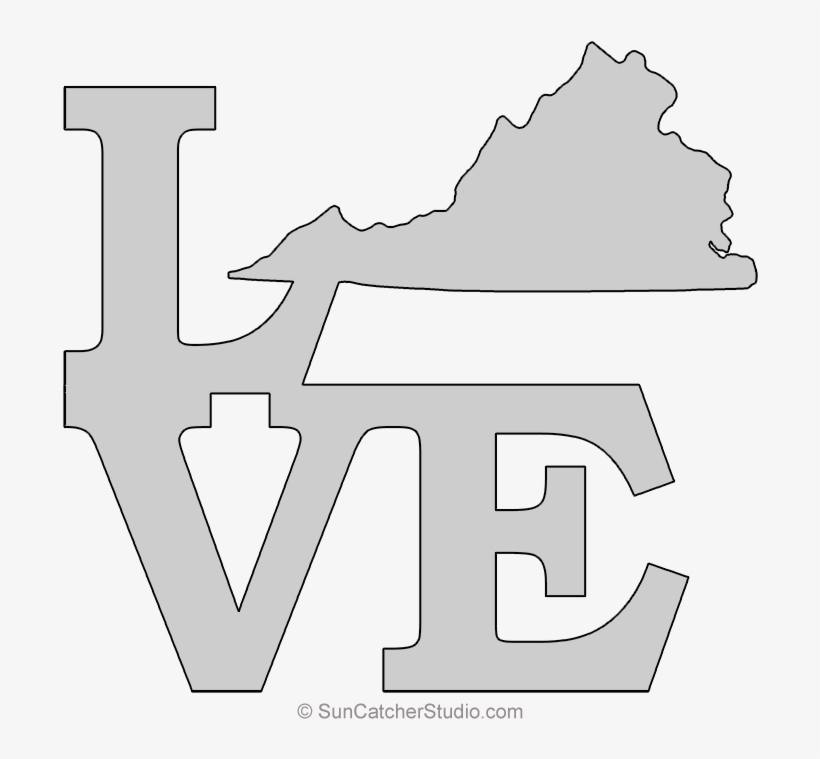 Virginia Love Map Outline Scroll Saw Pattern Shape, transparent png #6760725