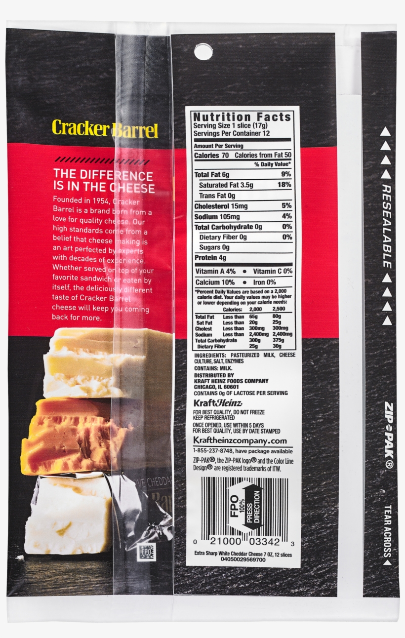 Cracker Barrel Extra Sharp White Cheddar Cheese Slices,, transparent png #6778163