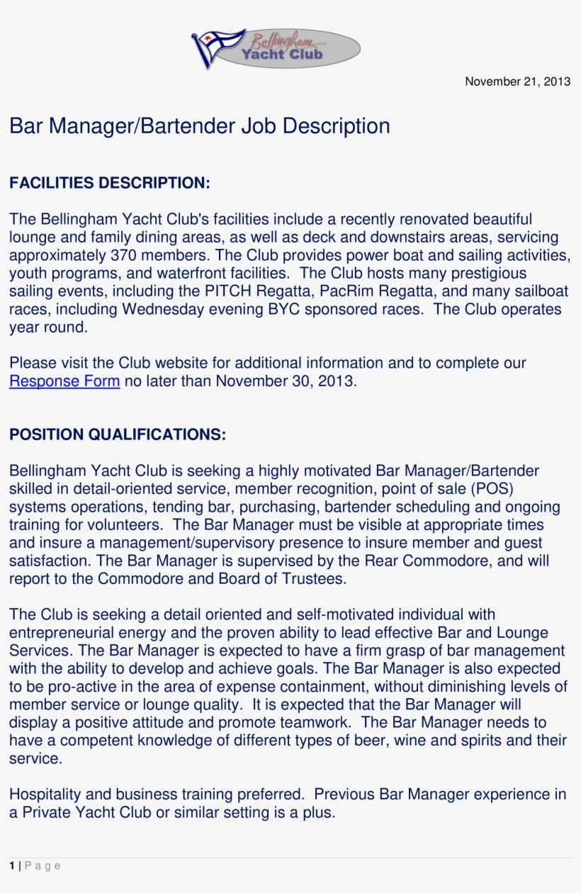 Bartender Manager Job Description, transparent png #6791780