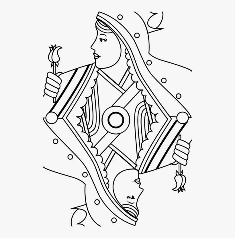 Queen Of Hearts Drawing Line Art Playing Card Free - Playing Card Queen Drawing, transparent png #681648