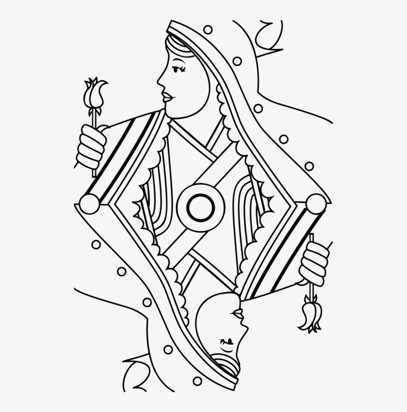 Queen Of Hearts Drawing Line Art Playing Card Free Playing Card Queen Drawing Free Transparent Png Download Pngkey