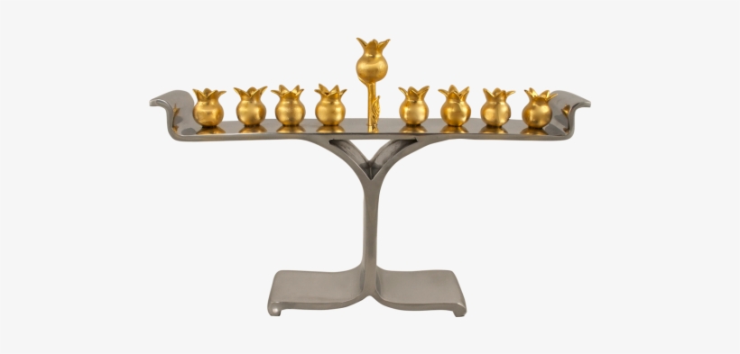 Gold Pomegranate Menorah - Zionjudaica Pomegranate Multi Metal Menorah By Quest, transparent png #681958