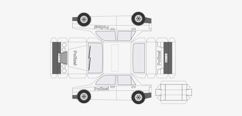 German Police Car In Black And White - Police Car Paper Toy, transparent png #687835