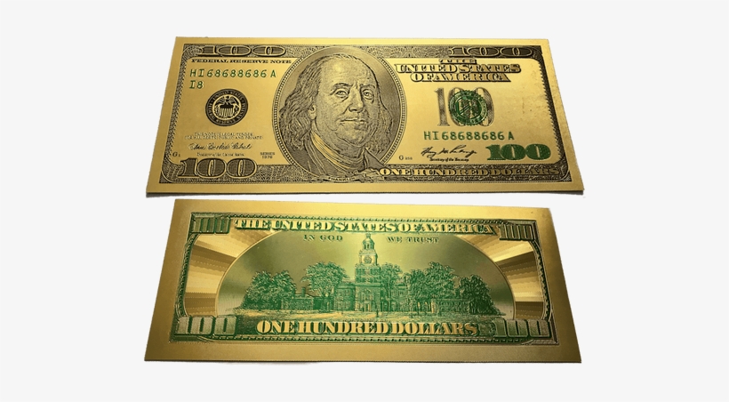 $100 Benjamin Franklin Colorized Gold Foil Polymer - 100 Dollar Bill, transparent png #689655