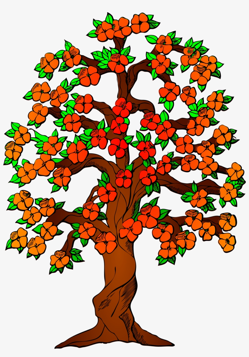 Red Blossoms On A Tree Big Image - Tree With Flower Clipart, transparent png #689866