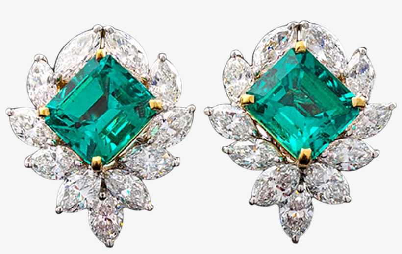 Colombian Emerald And Diamond Earrings,, transparent png #6810280