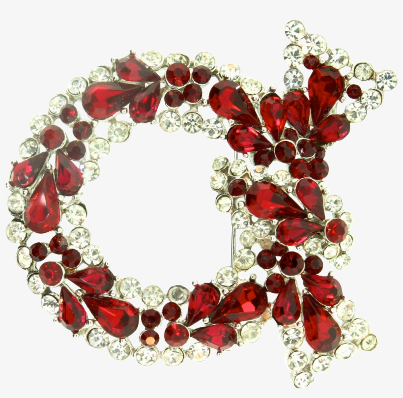 Vtg Philippe Trifari Christmas Wreath Figural Ruby, transparent png #6812841