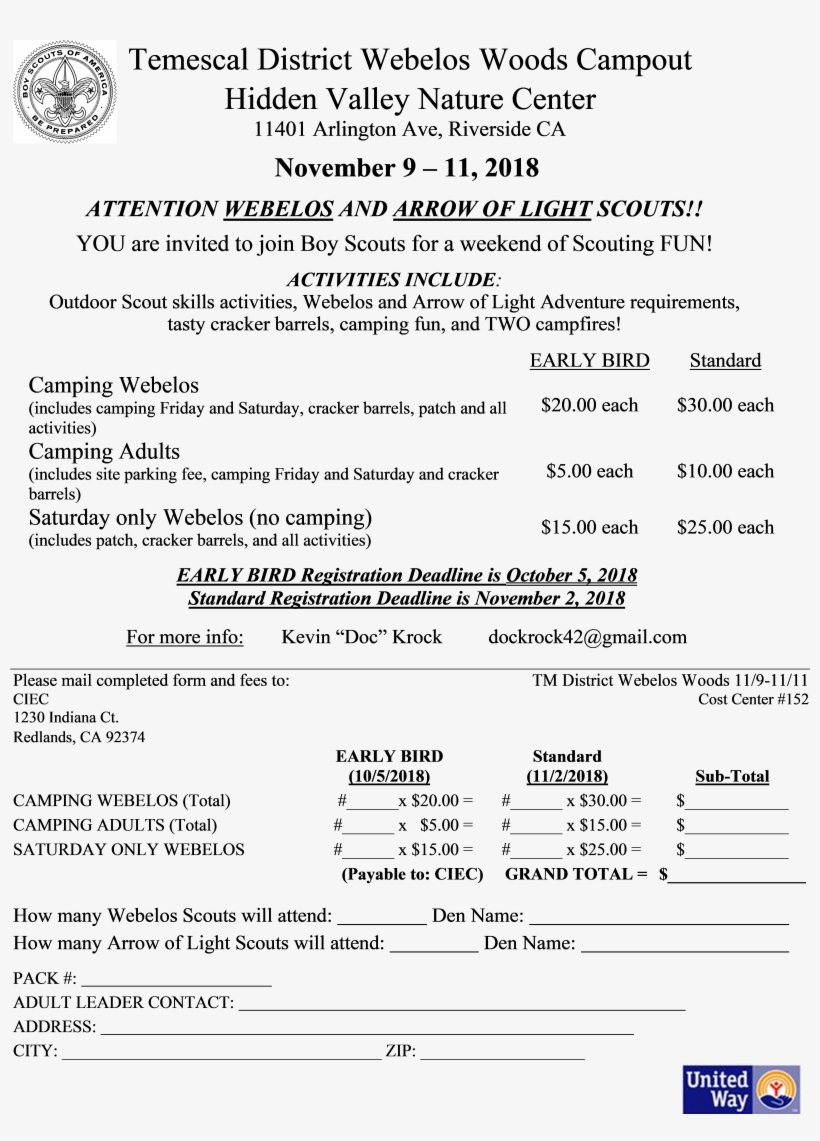 Download 2018 Temescal Webelos Woods Flyer, transparent png #6827631