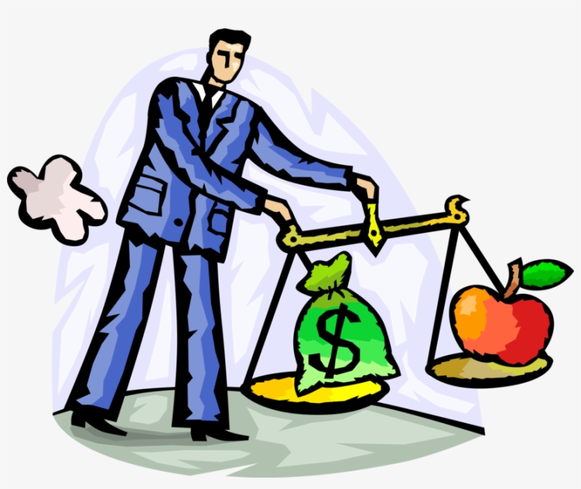 Vector Illustration Of Businessman Weighs Cash Money, transparent png #6862550
