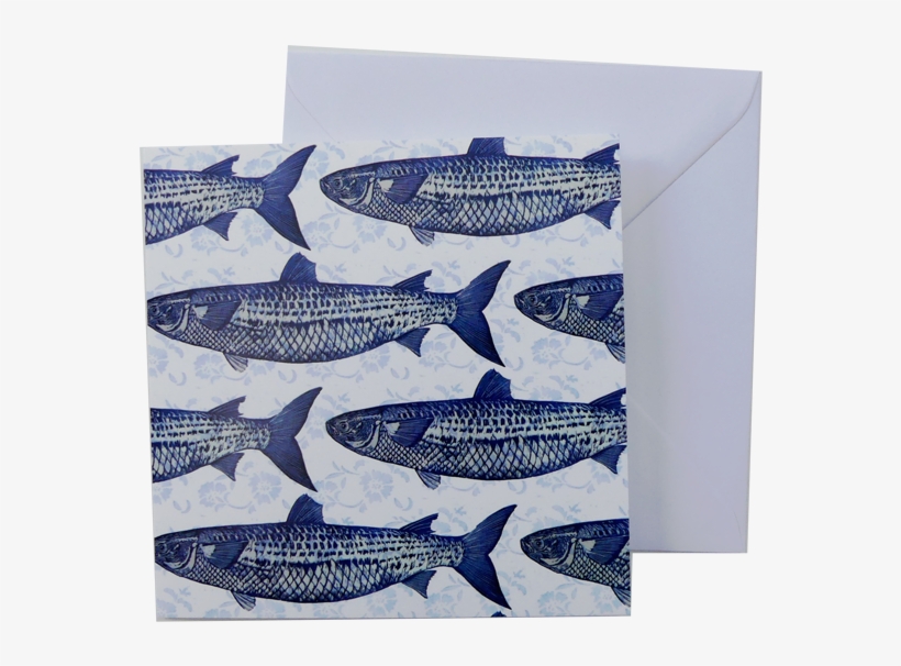 Greeting Card And Envelope Blue And White Fish Print, transparent png #6867478