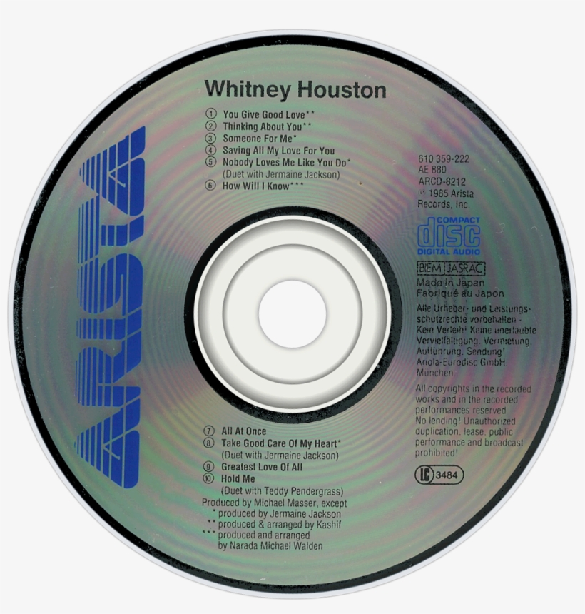 Whitney Houston Whitney Houston Cd Disc Image, transparent png #6892686