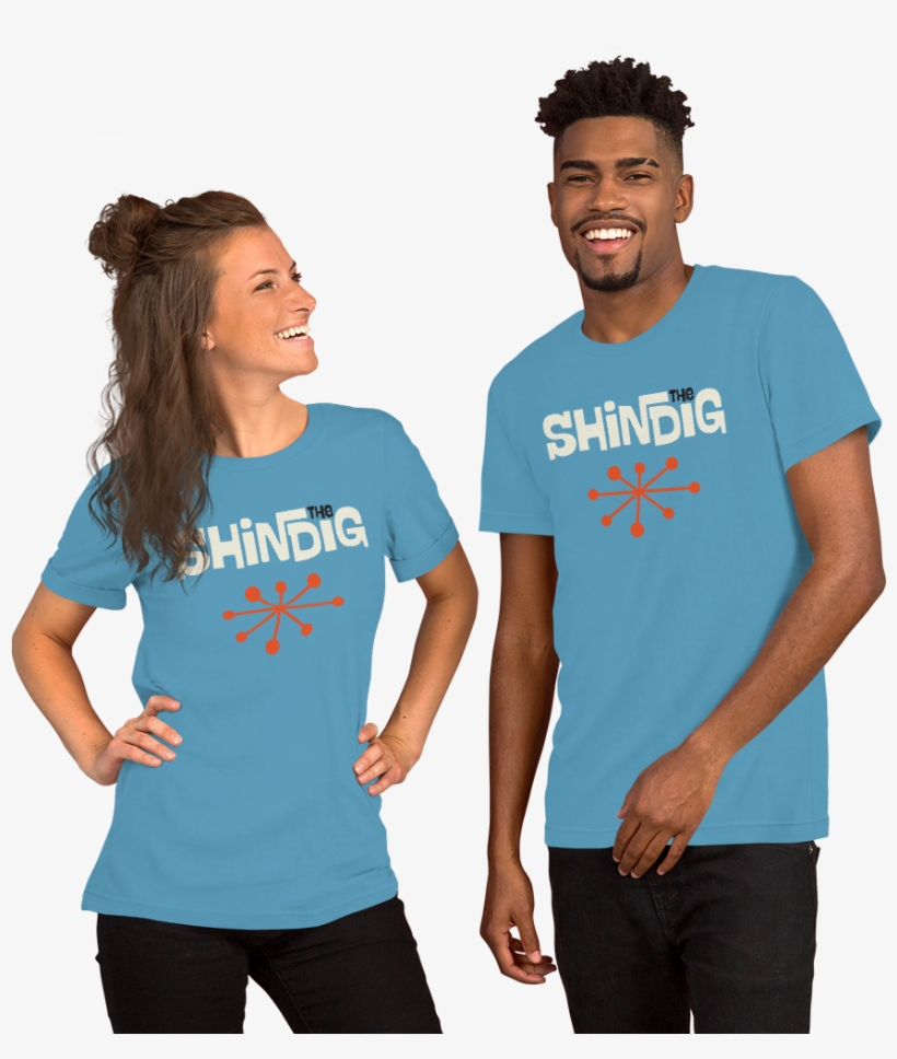 Shindig Tshirt Logotype Orb Orange Mockup Front Couples, transparent png #6896739