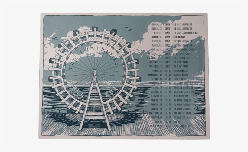 The Lumineers 2013 Us Fall Tour Screen Printed Poster - Ferris Wheel, transparent png #690573