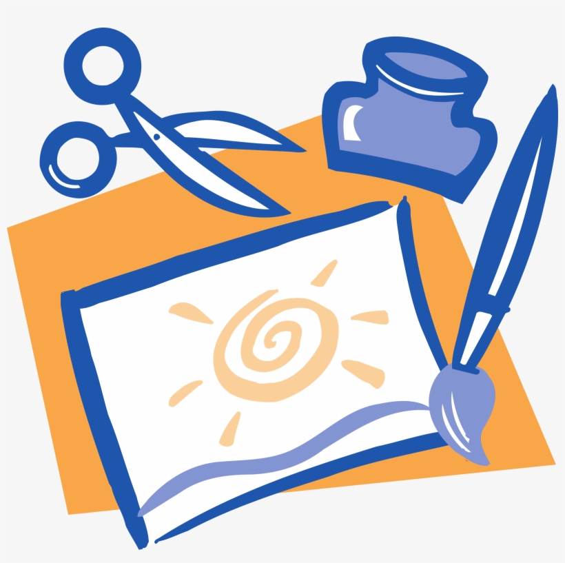 Free Library Artwork Paintbrush Scissors Glue Big Image - Arts And Crafts Cartoon, transparent png #692006