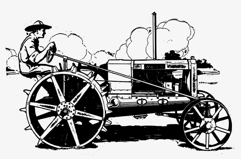 International Harvester John Deere Tractor Clip Art - Vintage Tractor In Grass Monochrome Drawing, transparent png #693872