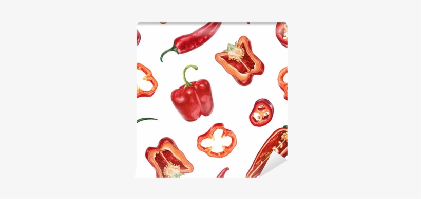 Watercolor Chili And Red Pepper Pattern Wall Mural - Chili Watercolor, transparent png #697776