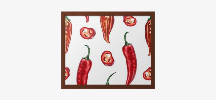Watercolor Chili Pepper Pattern Framed Poster • Pixers® - Piment Aquarelle, transparent png #697979