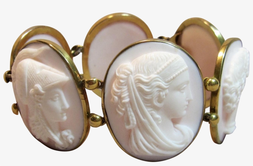 Vintage Panel Link Conch Shell Cameo Bracelet, transparent png #6905384