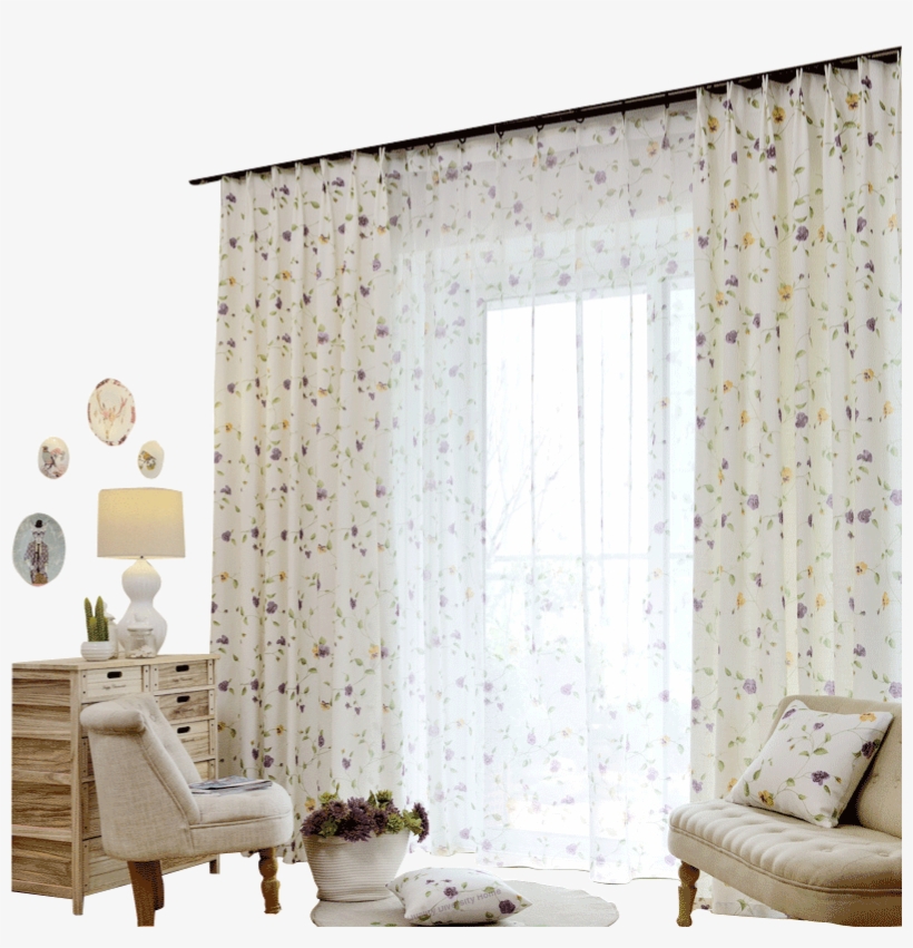Korean Pastoral Style Printing Blackout Curtains Fabric, transparent png #6916955