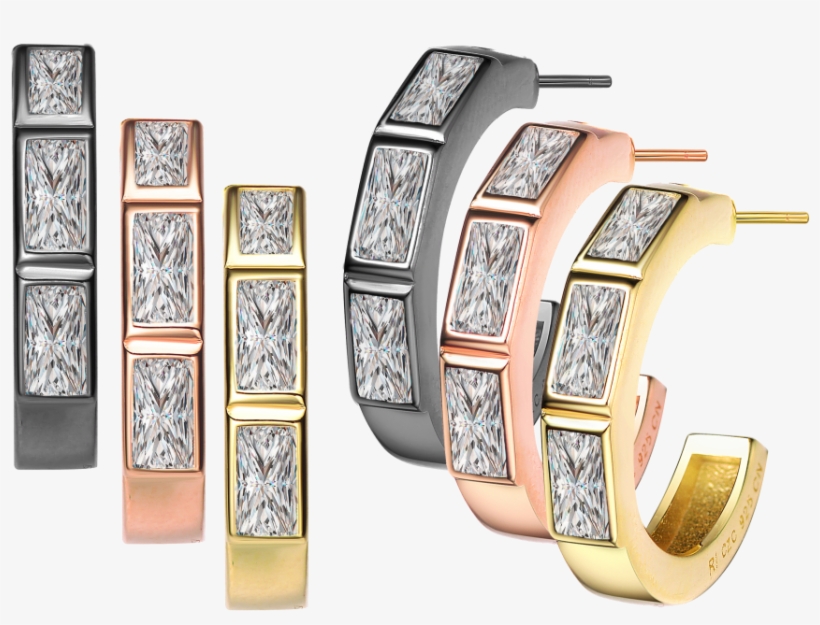 Rachel Glauber Three Stone Baguette Diamond C Hoop, transparent png #6920738