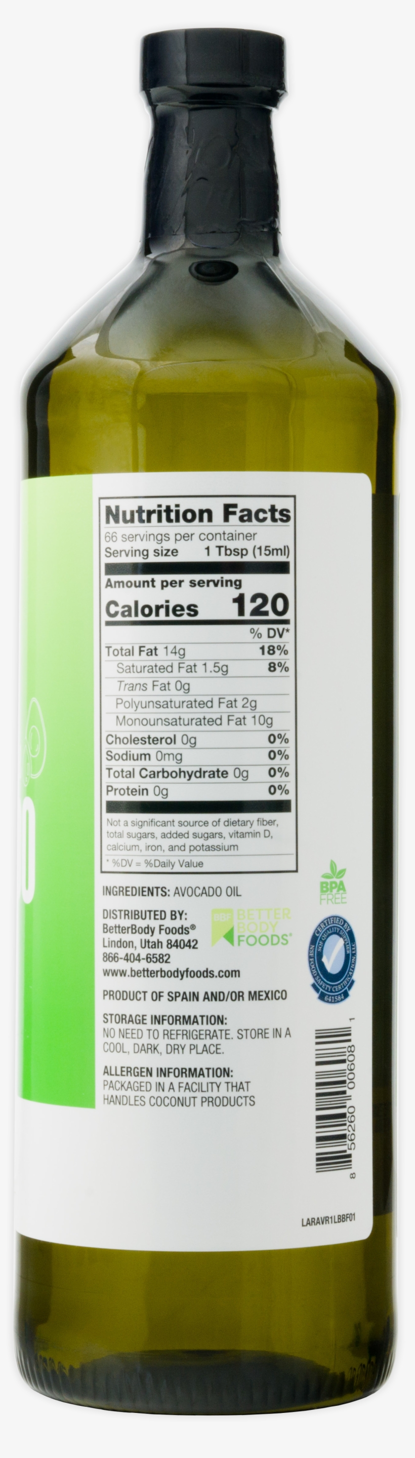 Betterbody Foods Naturally Refined Avocado Oil, transparent png #6937030