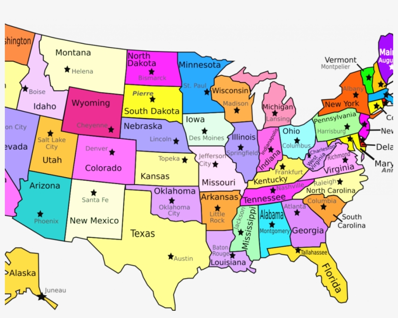 Download Us Map With States And Capitals Labeled - Free Transparent PNG ...